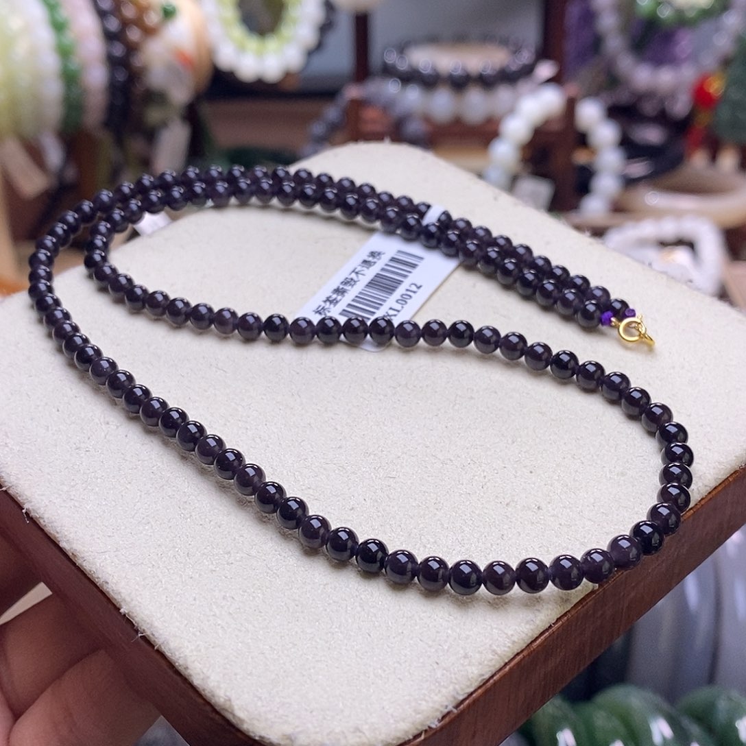 颈饰未镶嵌和田玉毕业级老坑料浓烟紫帝王紫金镶锁骨链4m