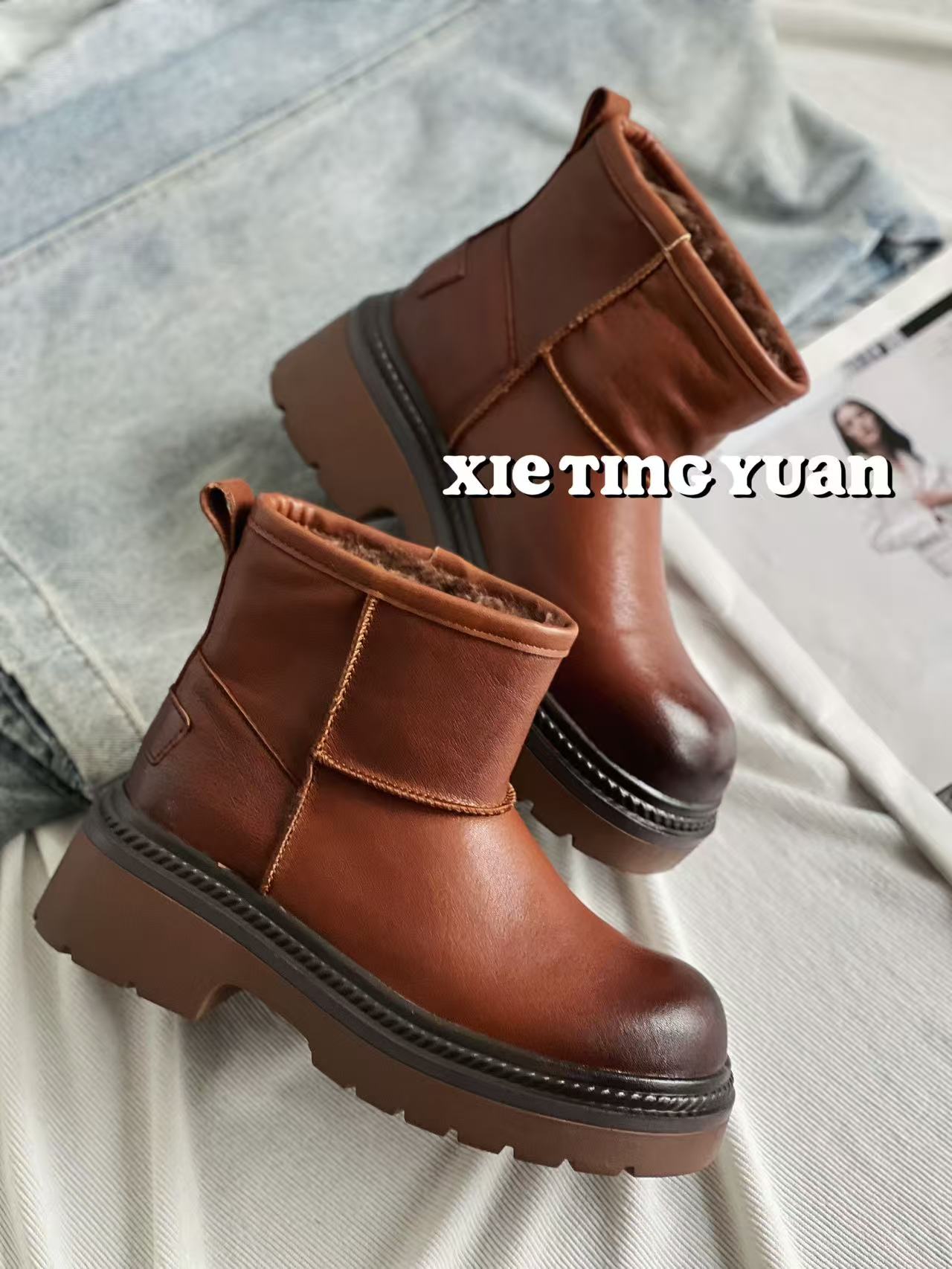 微瑕重工水洗羊皮羊毛厚底防滑加厚雪地靴066