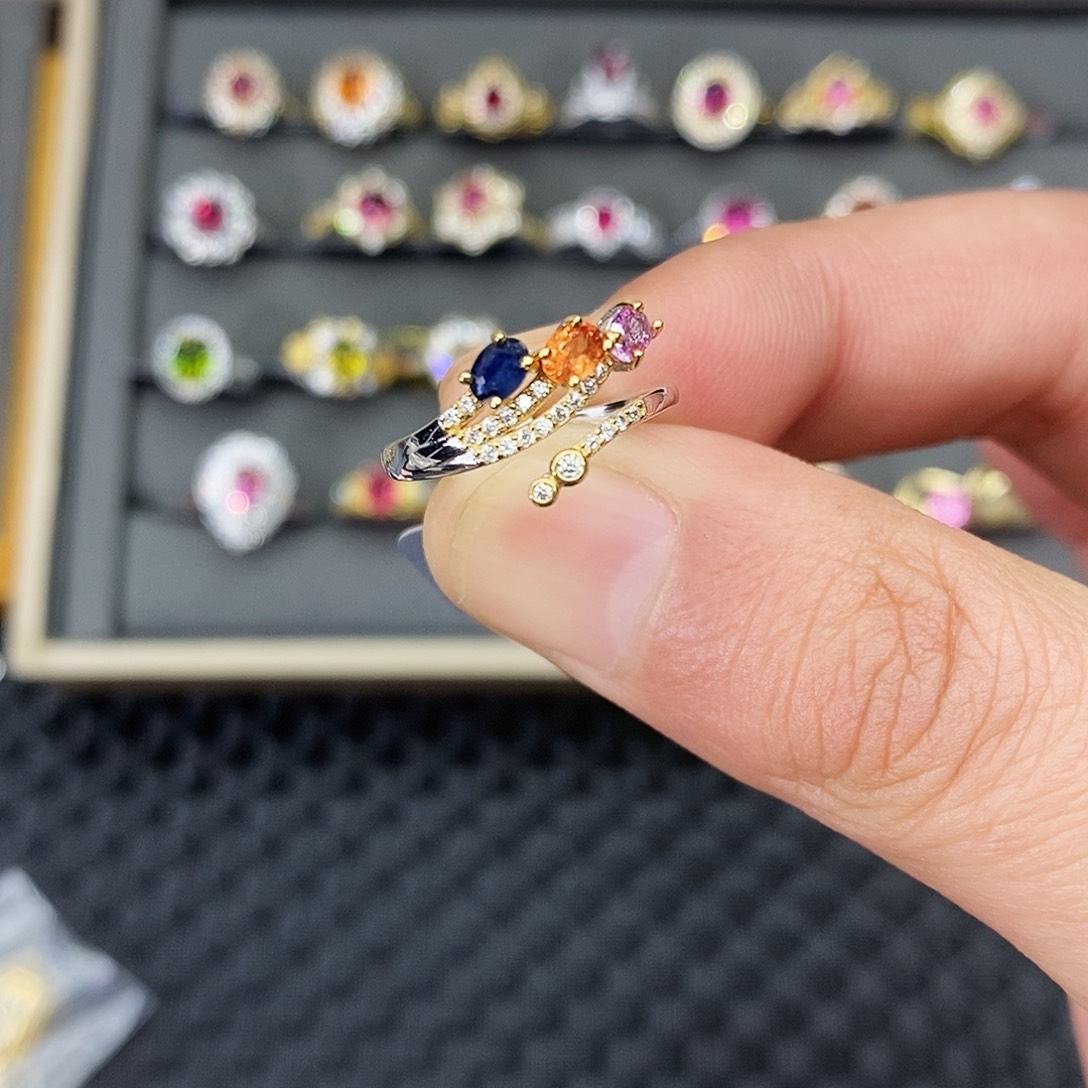 戒指蓝宝石银S925镶嵌