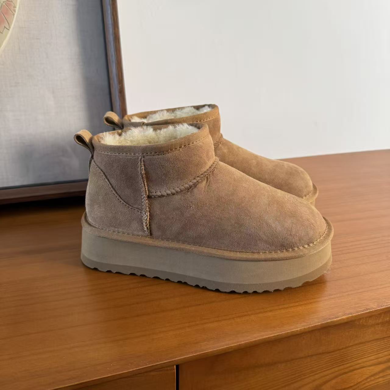 【羊皮毛一体周冬雨】同款矮帮时尚轻便雪地靴