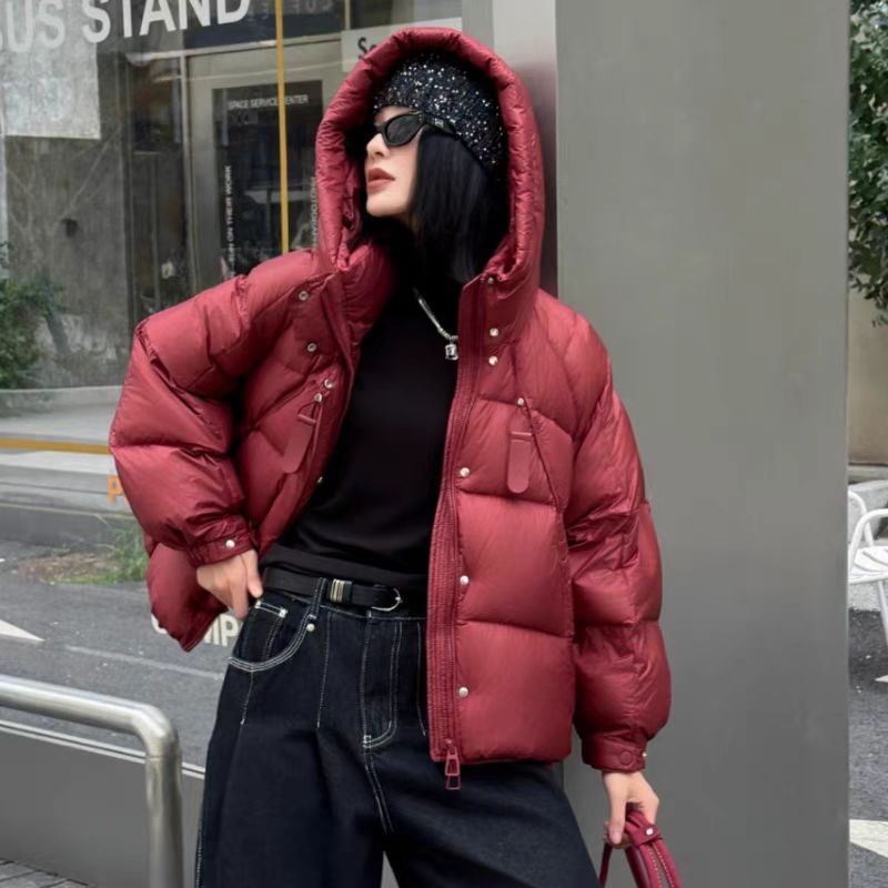 A17#连帽抽绳皮带鹅绒服女短款2025冬装新款时尚加厚保暖外套