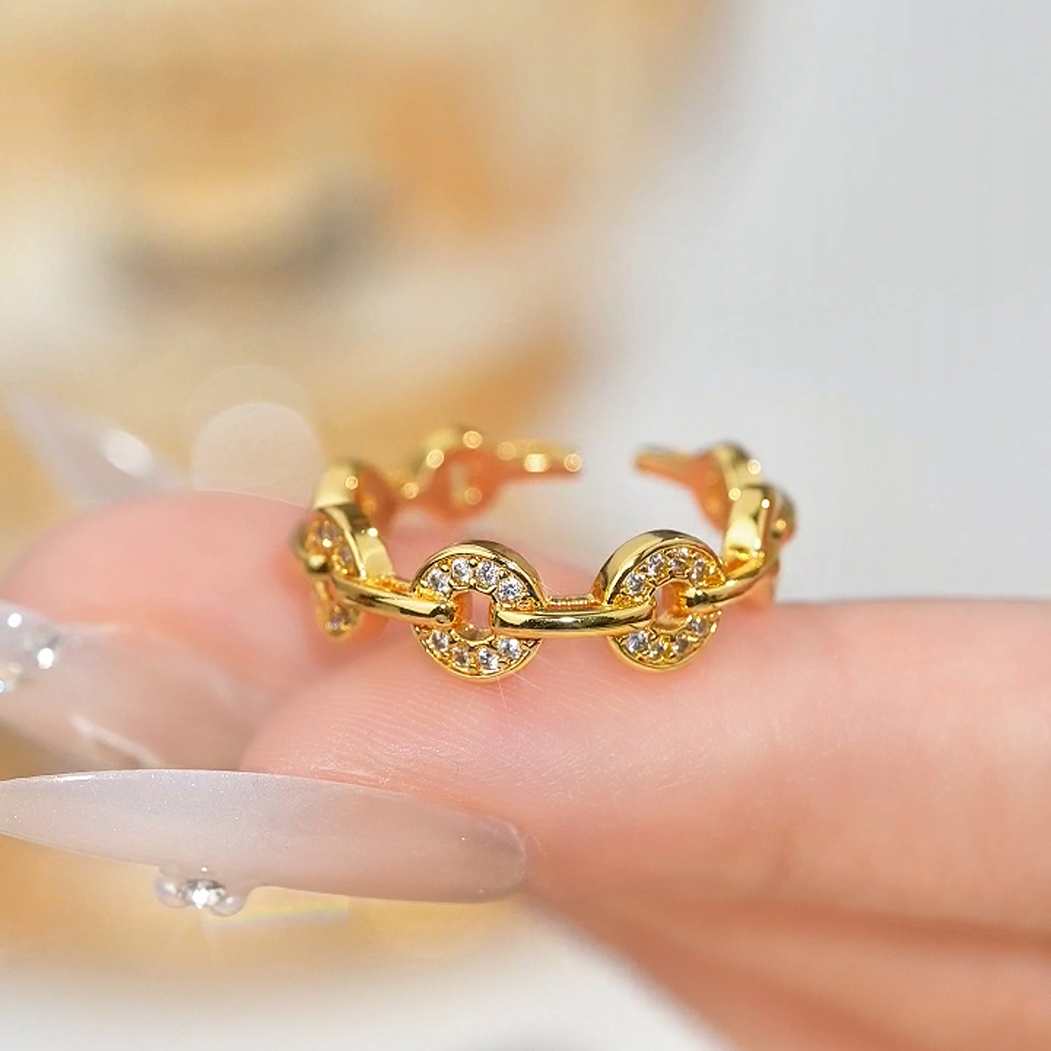 【钱串戒指】复古经典新款戒指钱串戒指重工轻奢开口气质戒指