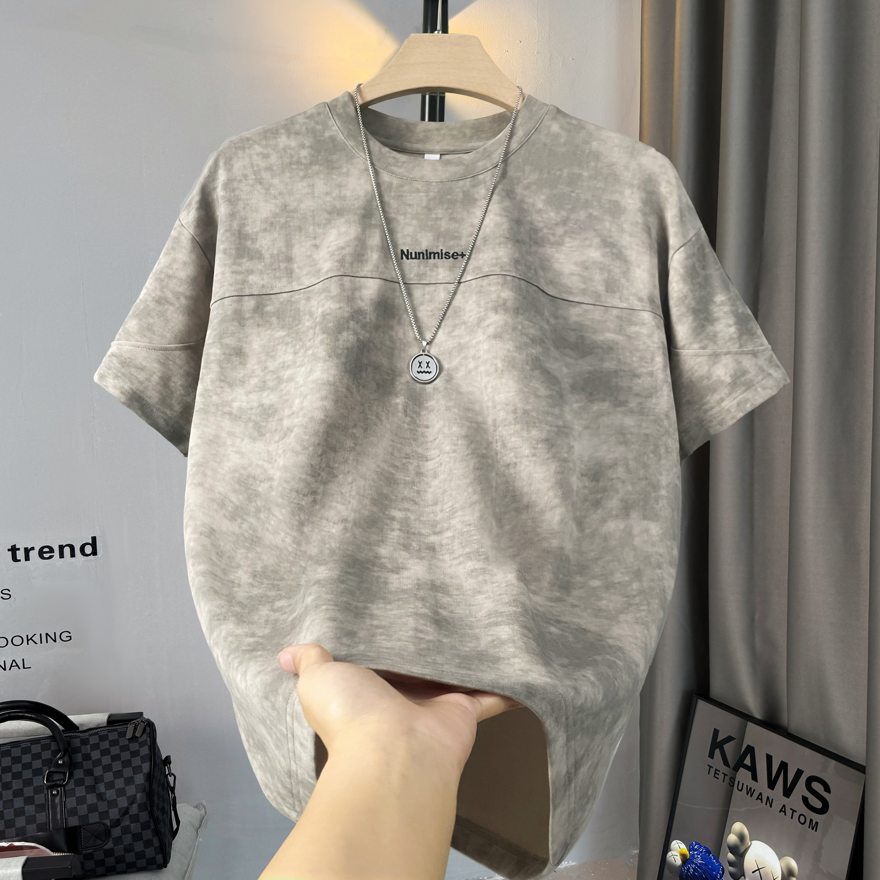 男士2025夏季重工刺绣爆款男扎染时尚休闲百搭拼接短袖T恤【016】