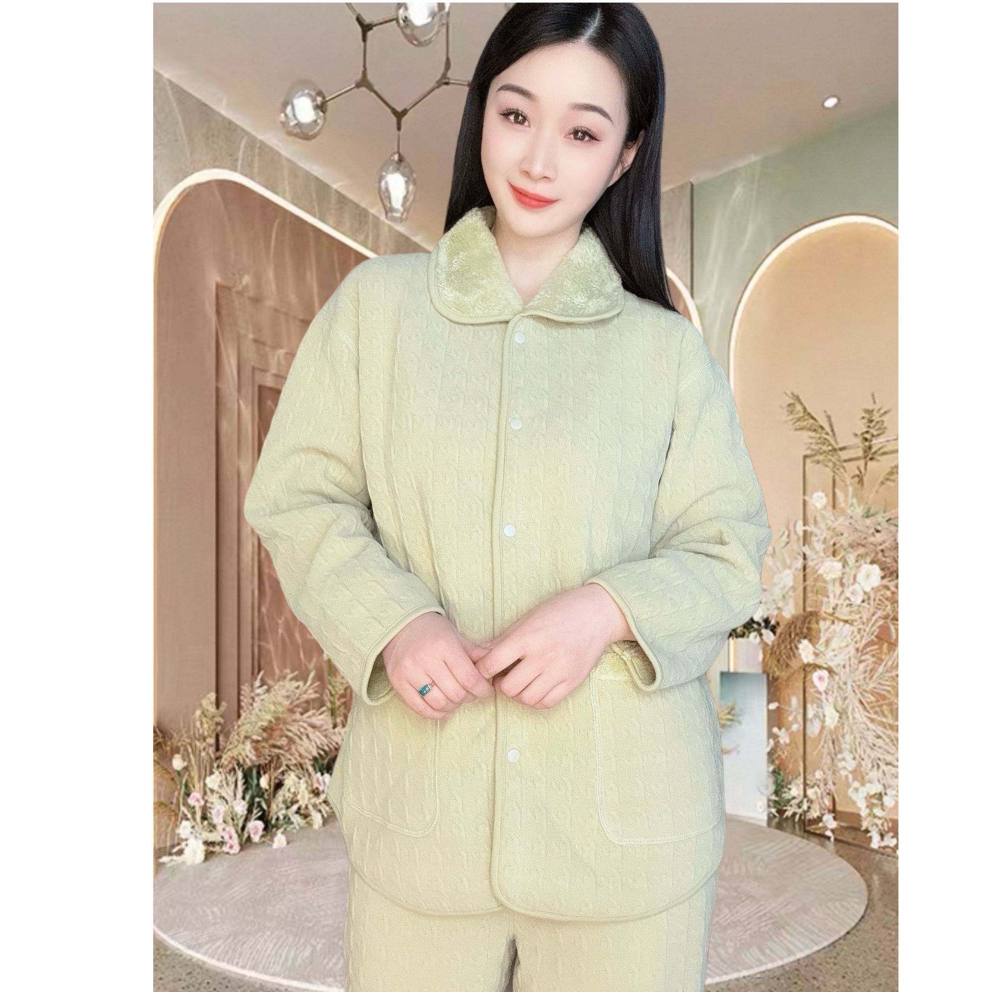 【千鸟格】雪尼尔女款保暖外出可穿家居服套装