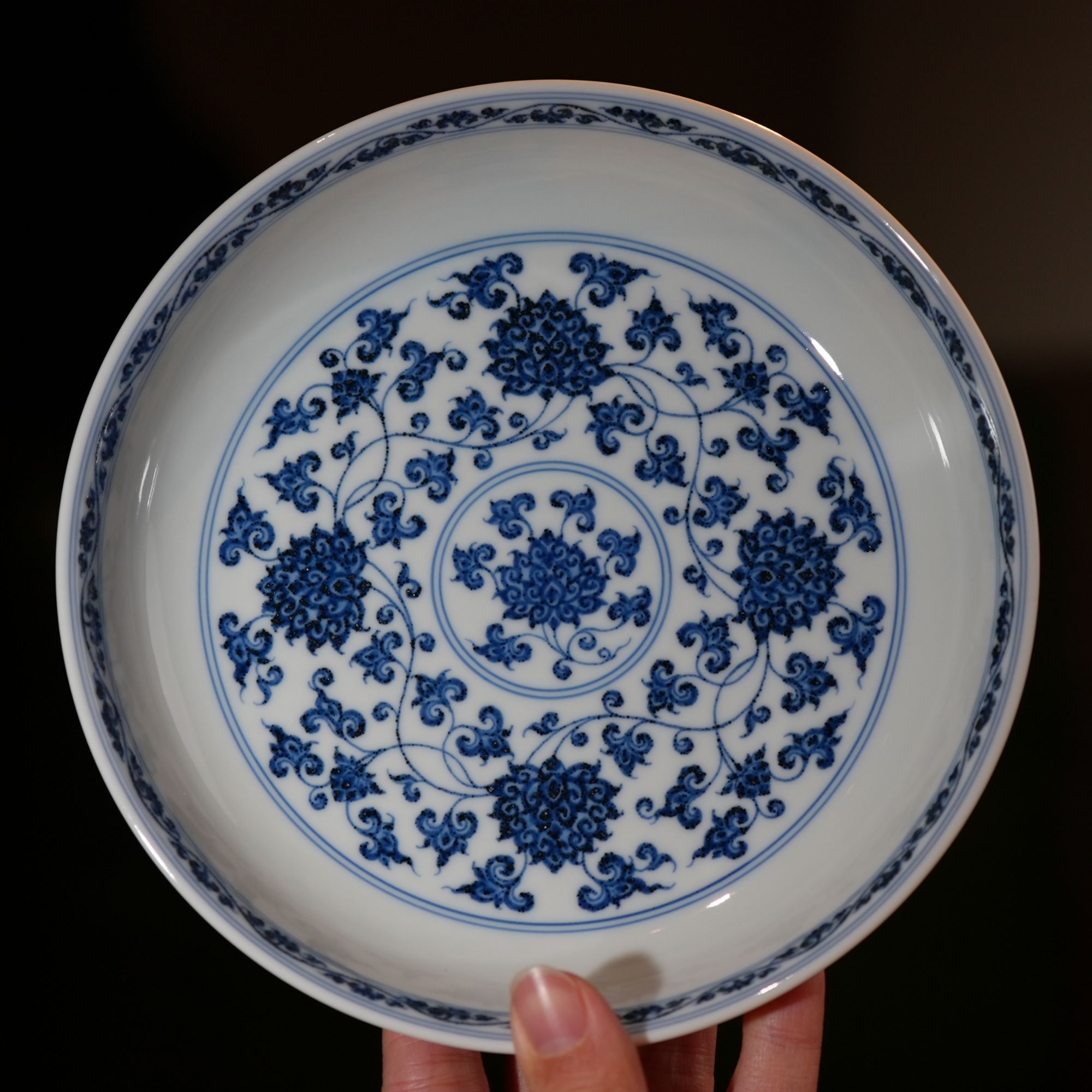 松风馆仿明青花缠枝金刚莲壶承景德镇泡茶陶瓷茶盘高端复古赏盘