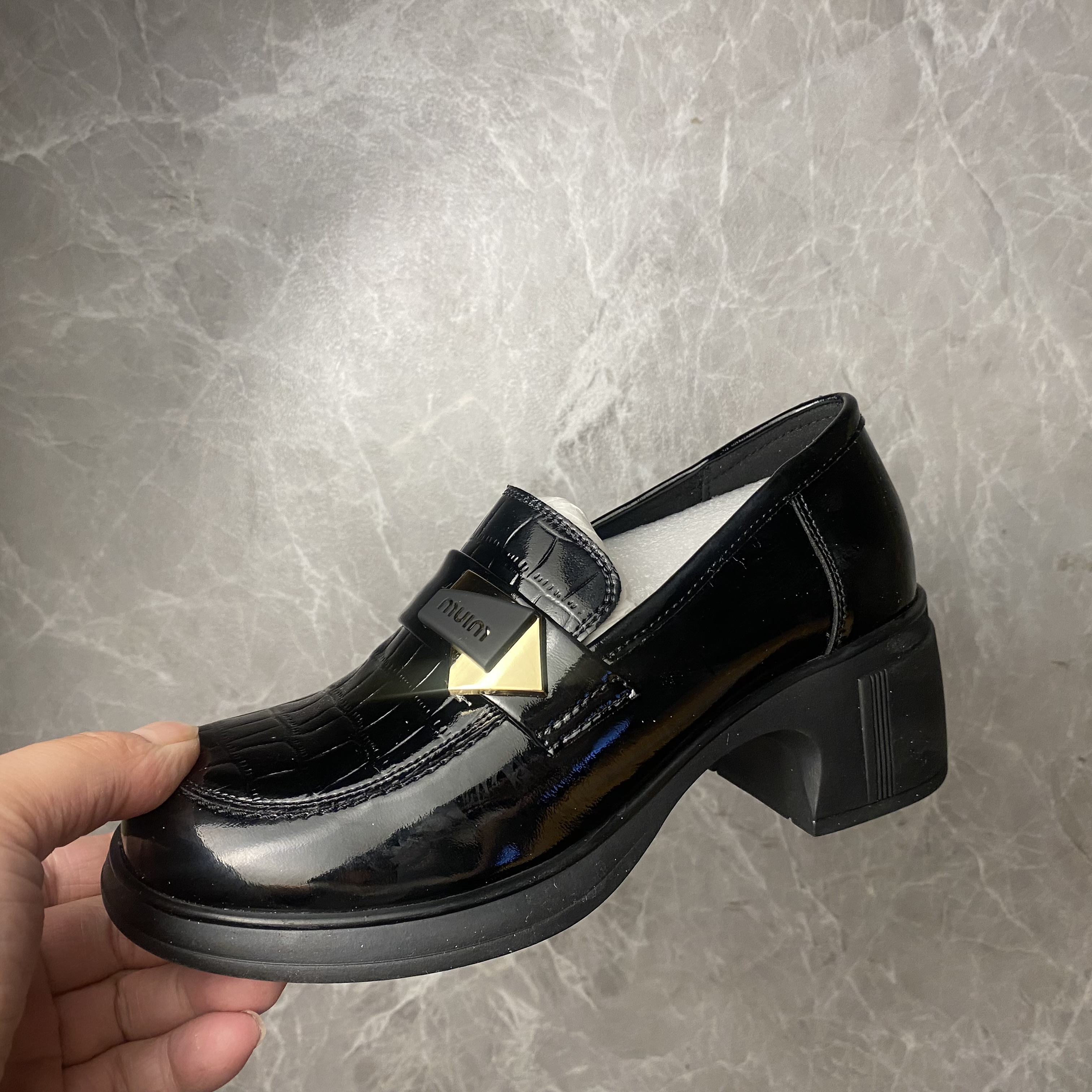 粗跟新款牛皮乐福鞋291100黑色