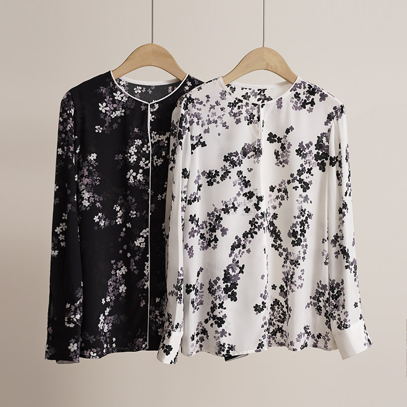 意大利伽D双面印花重磅100%桑蚕丝手工包边女士上衣（250894）