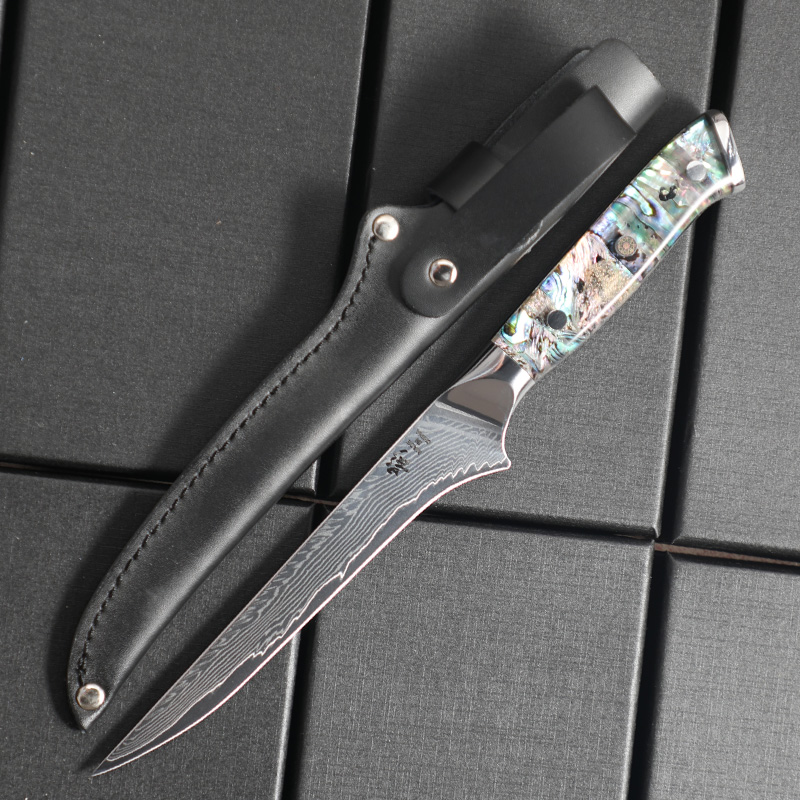 《影》大马士革鲍鱼壳树脂羽毛纹剔骨刀10cr15mov家用水果刀