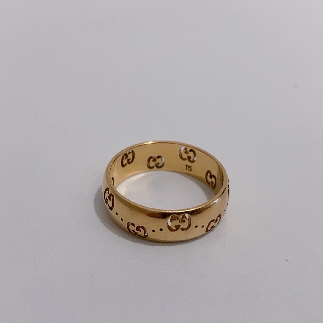 95新 GUCCI/古驰 18k玫瑰金镂空戒指15号15261702