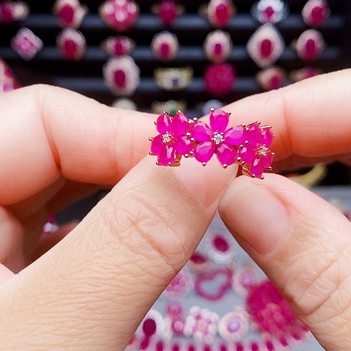 戒指银S925镶嵌红宝石