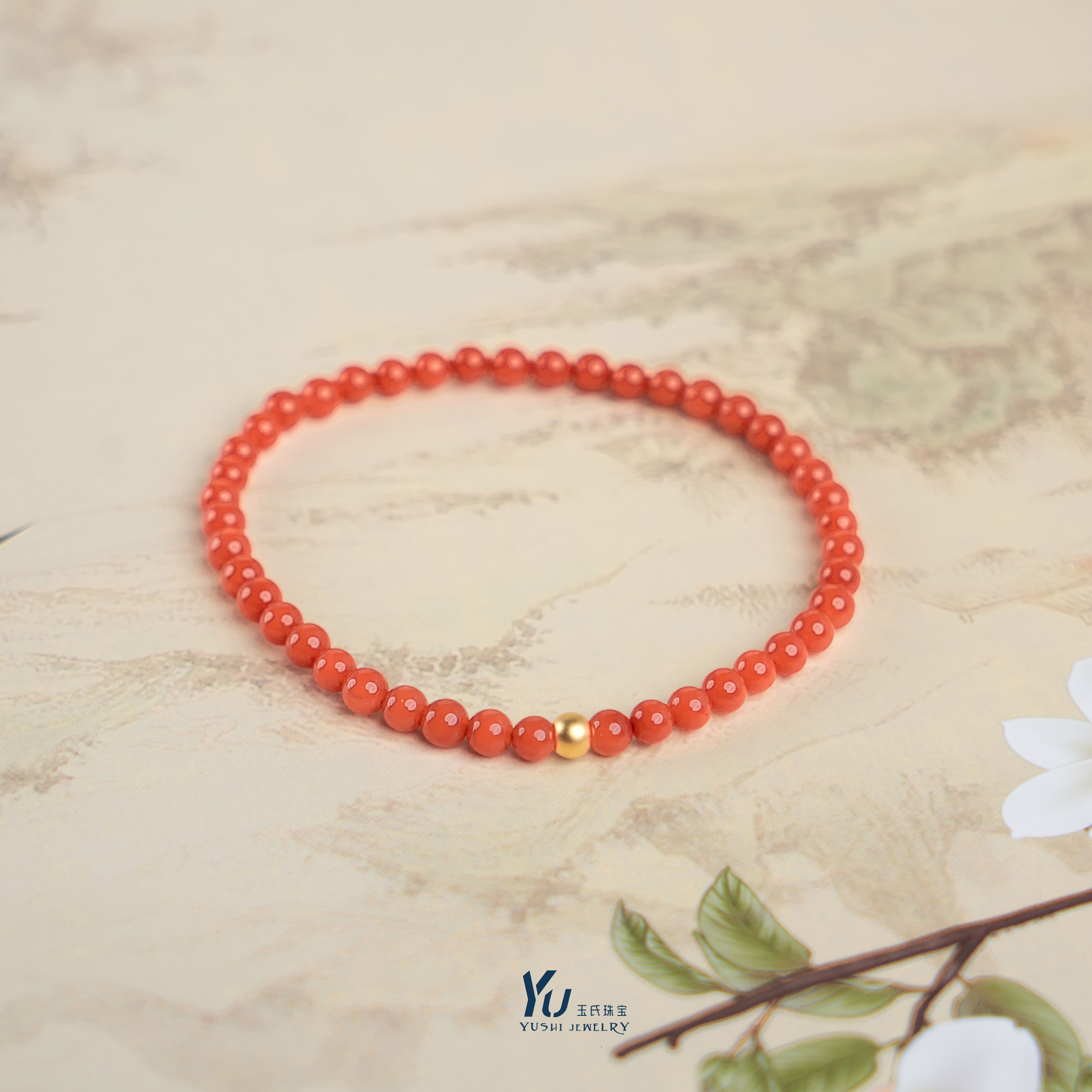【玉总珠宝】足金南红小米珠手串-约3-4mm多样性发一CAN2730224