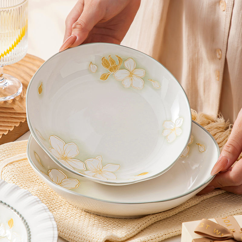 【黄金叶7英寸新雅盘】釉下彩陶瓷盘子家用炒菜高级感餐盘