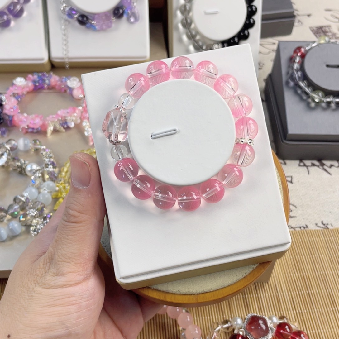 水晶手串银S800镀金镶嵌