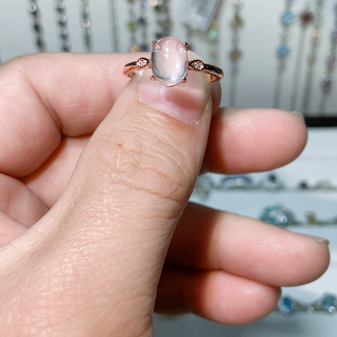 绿水晶戒指银S925镶嵌白*