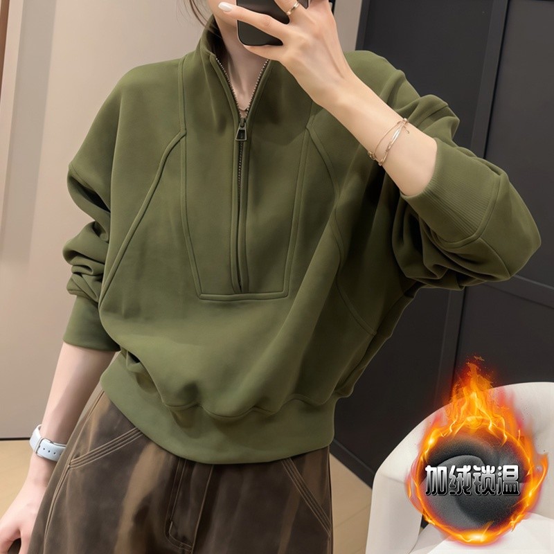设计感立领半拉链加绒加厚卫衣女秋冬款2025新款爆款时尚洋气上衣