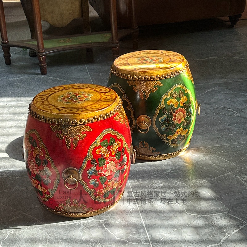 东方美学鼓凳坐鼓新中式手绘鼓凳子茶桌