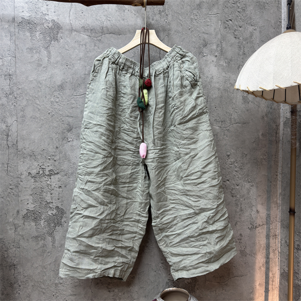 小九 原创亚麻复古宽松春款休闲时尚百搭裤子 裤长85臀围146     