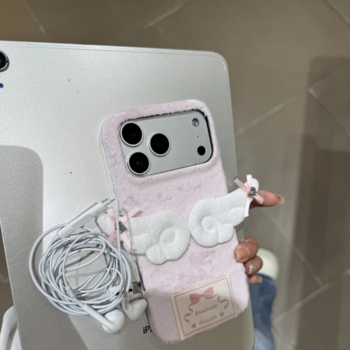 韩系ins毛绒立体翅膀适用苹果17promax手机壳iphone16pro保护套15