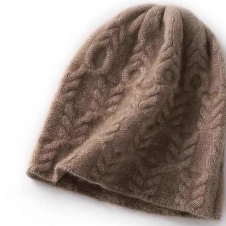羊毛帽子女厚款绞花重工包头帽针织保暖护耳