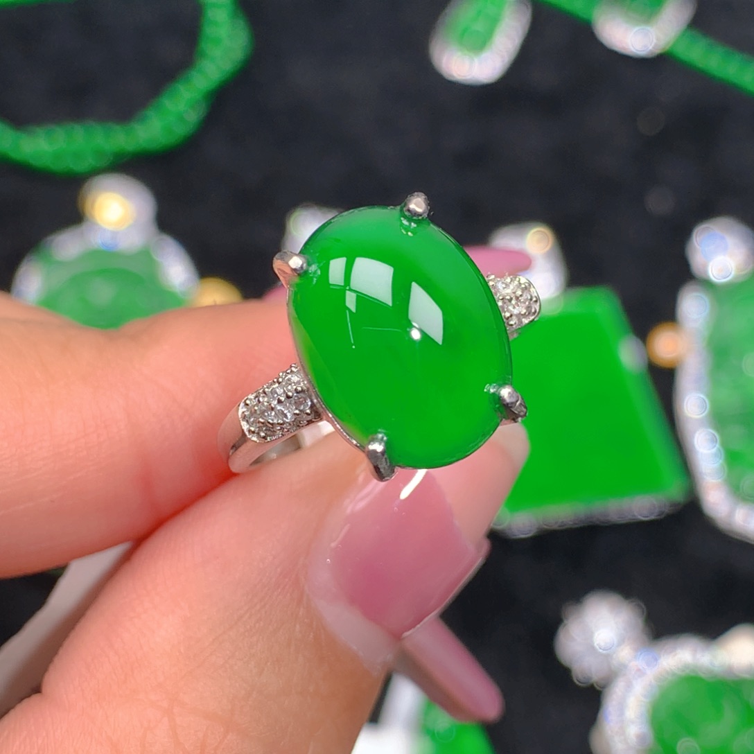 翡翠戒指银S925镶嵌翡翠