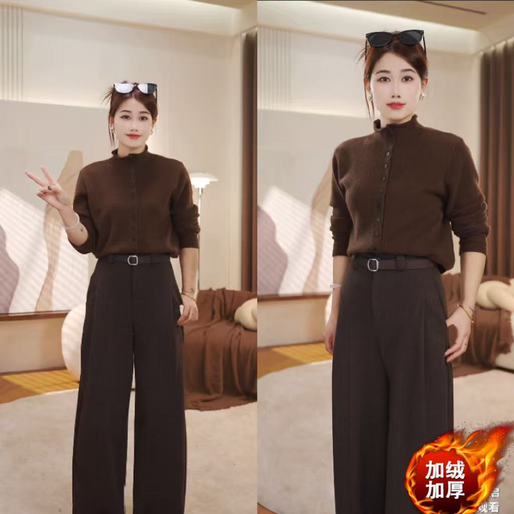 【羊绒贝斯裤】秋冬厚款~蚕 丝糯感休闲裤垂感宽松直筒裤阔腿裤1029