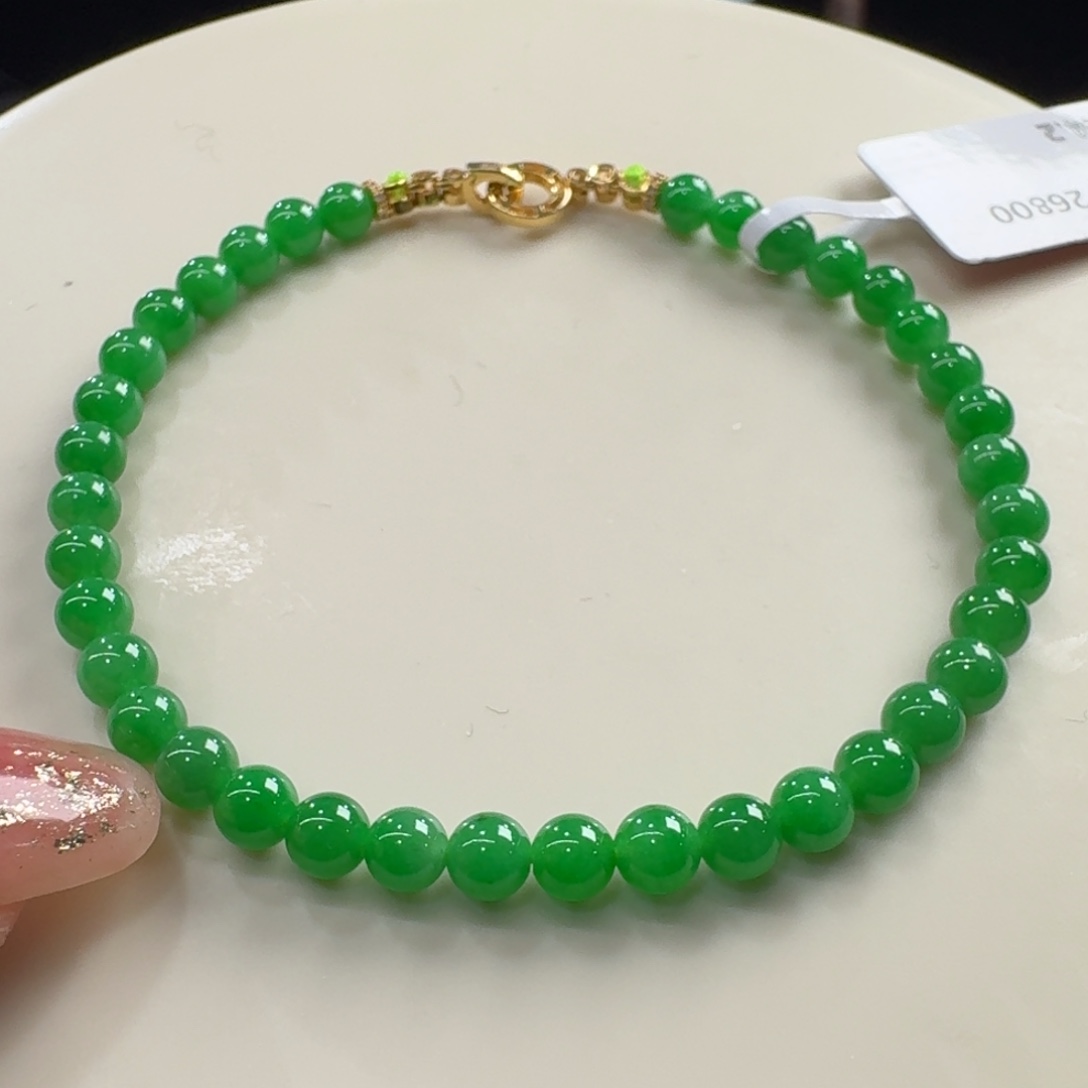 未镶嵌手串翡翠冰胶水润满色正阳绿卡4.2王炸超值力推！