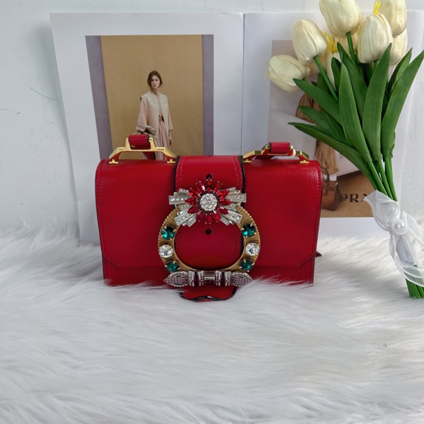 95新 MIU MIU/缪缪 缪缪B1072红色太阳花中号单肩包