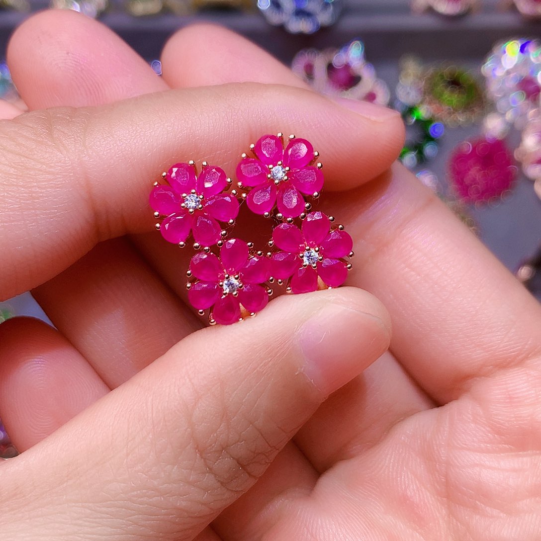 耳饰红宝石银S925镶嵌