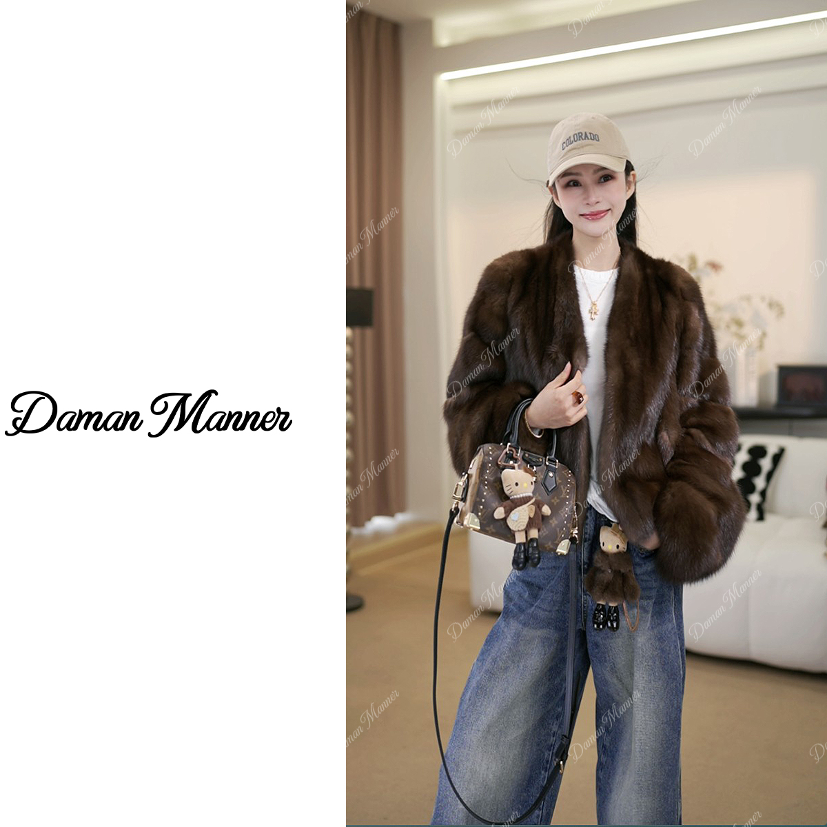 DAMAN | 进口水貂俄罗斯V领短款原皮原色高奢皮草小紫Y25093