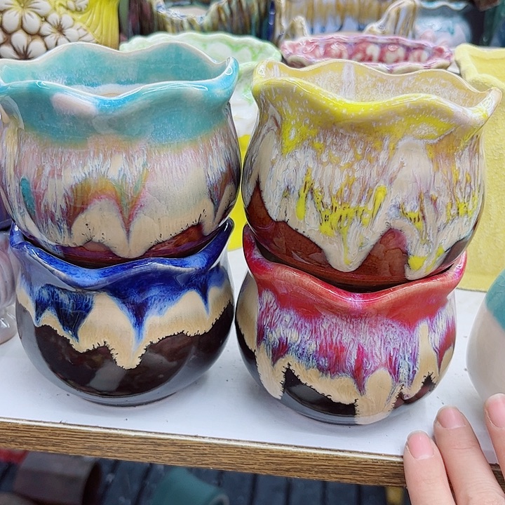 多肉绿植陶瓷花盆9.9包邮，有孔