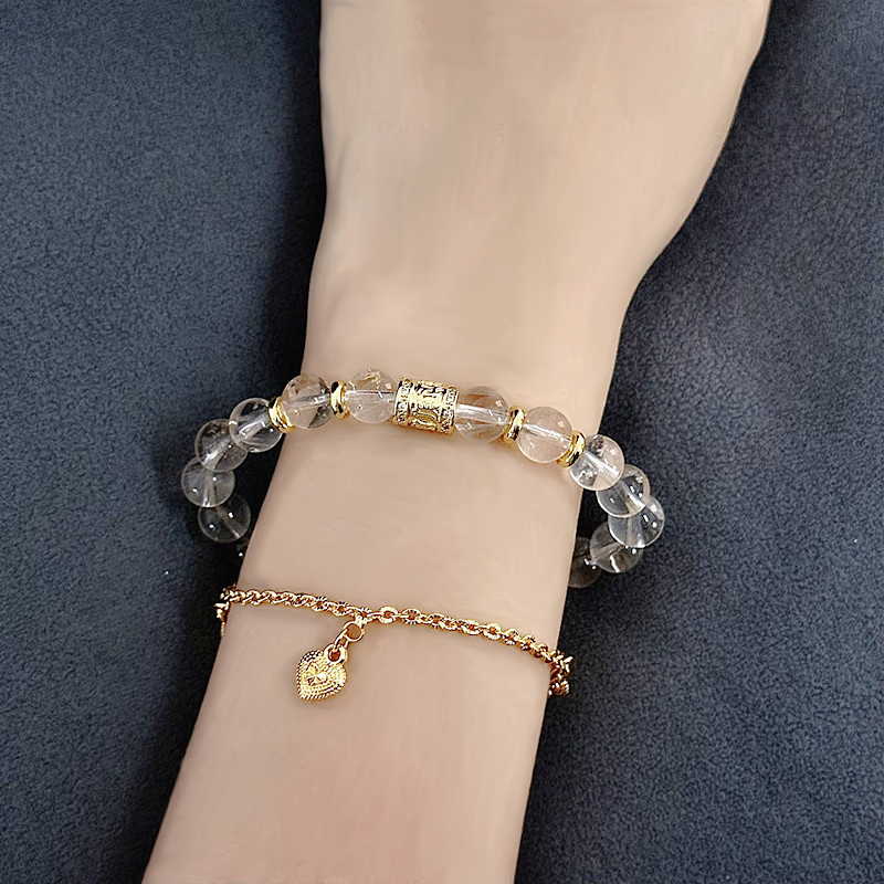 【凝金轮】8.5mm白水晶手串配转y筒原创设计款天然水晶手链礼物JY20