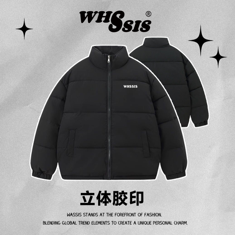 WHSSIS潮牌秋冬季加棉加厚重磅棉服外套男女宽松立领情侣美式棉衣