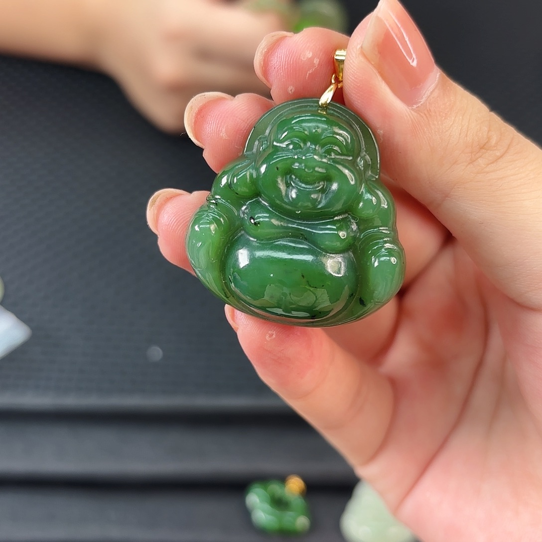 和田玉银S925镶嵌颈饰碧玉佛公卡35