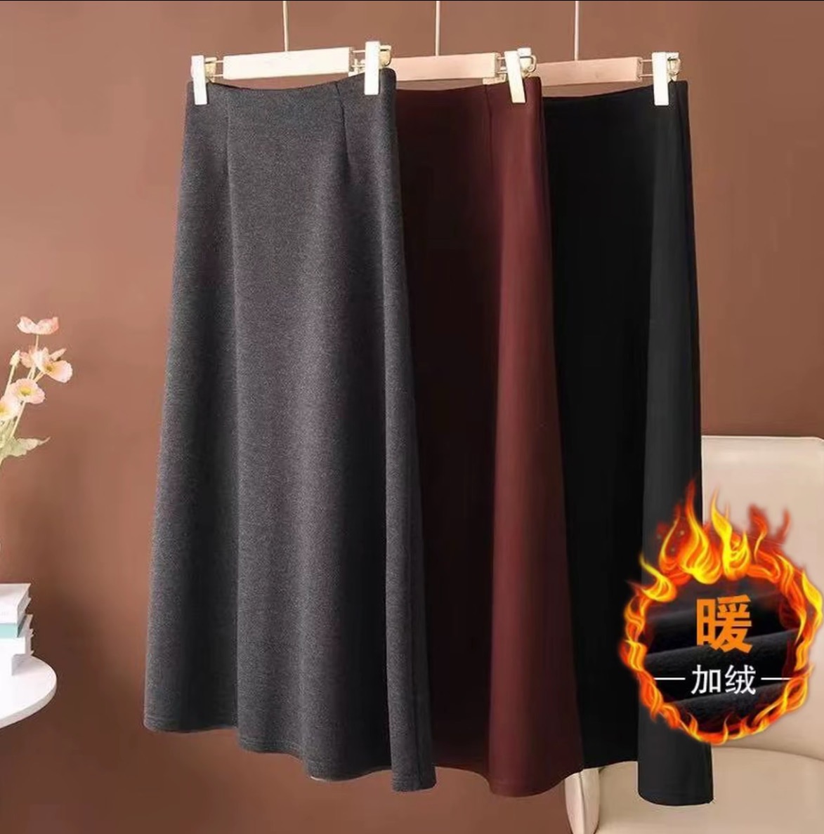 【原版正品】醋酸羊毛半身裙2025新款加绒加厚显瘦气质大摆半身裙