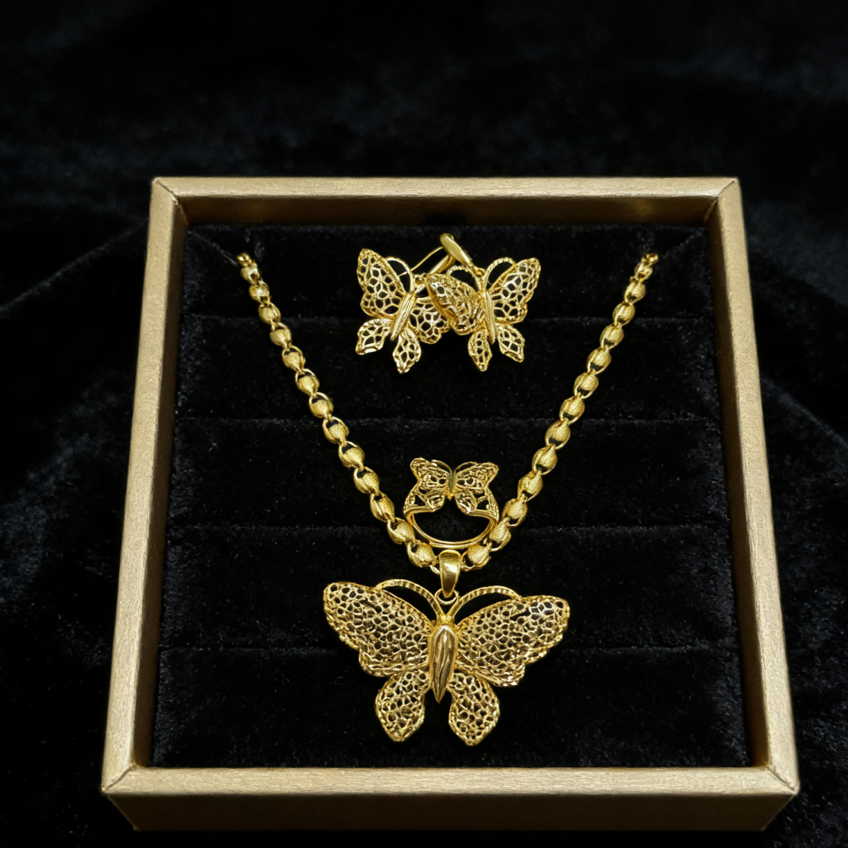 铜合金耳饰 铜合金 时尚女士KS里外一色蝴蝶4件套装不掉色首饰