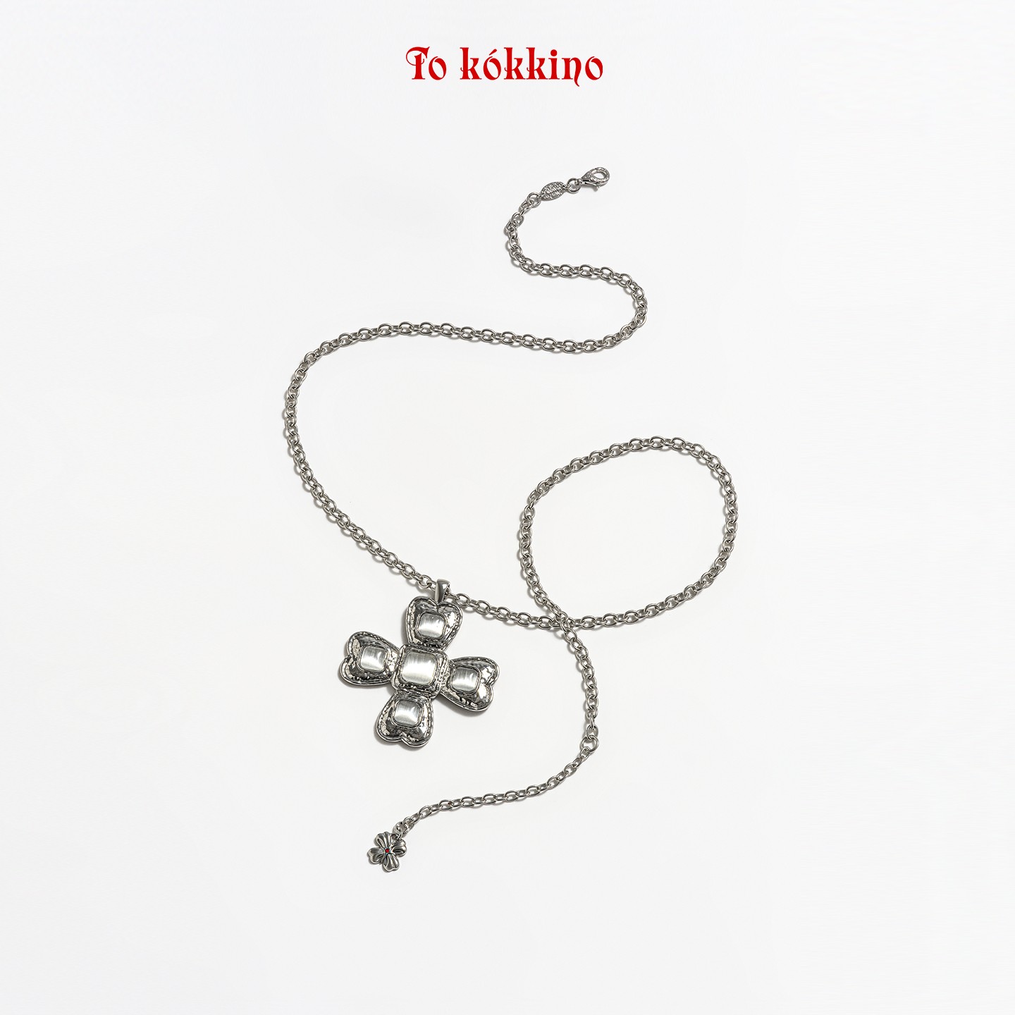 铜合金项链 tokokkino*经典四面蝴蝶结白猫眼项链