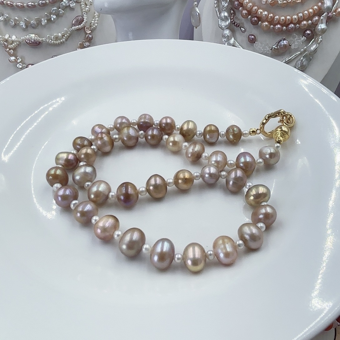 淡水珍珠未镶嵌颈饰卡9牛油果鎏金捡漏亏米清仓