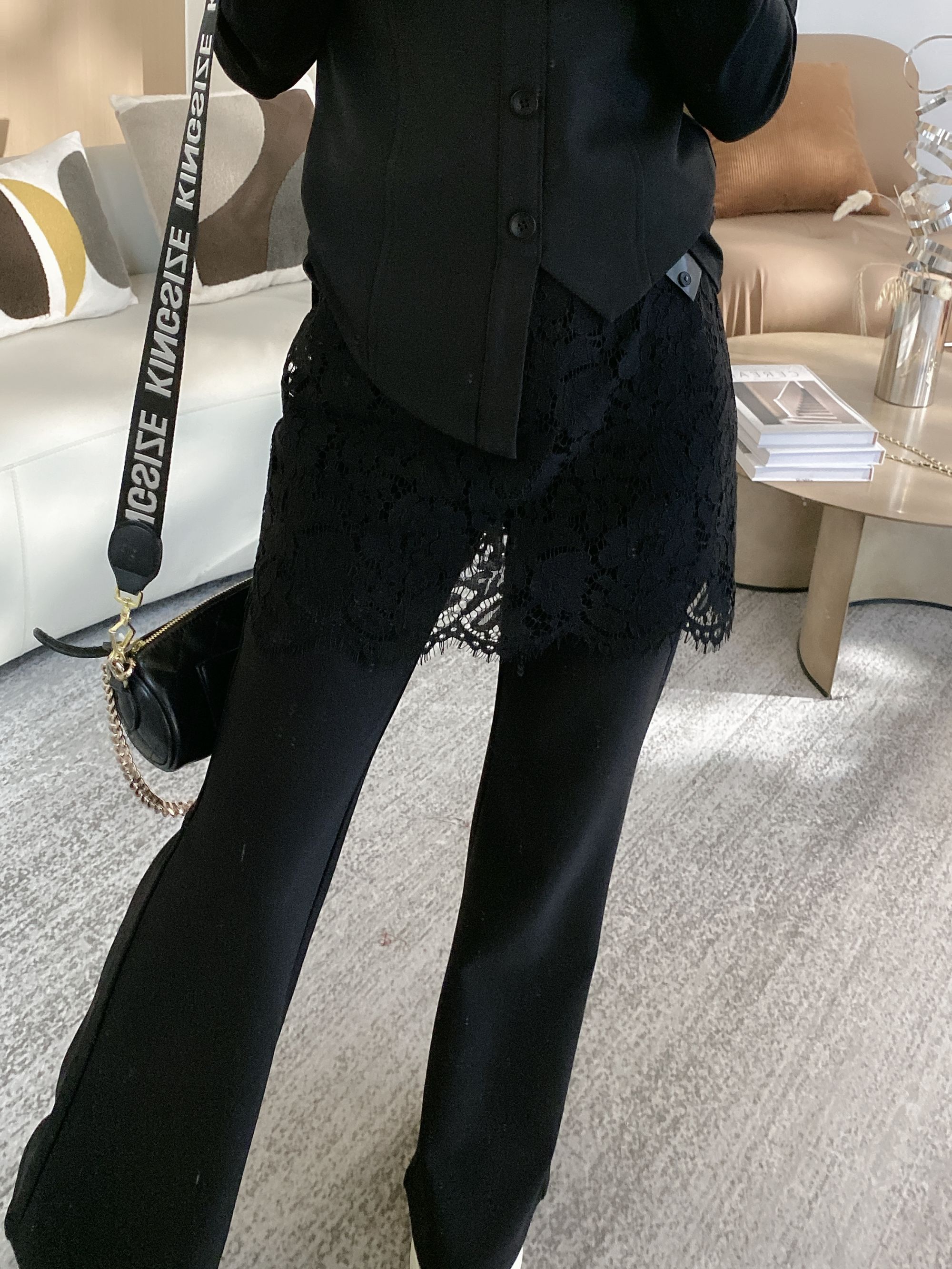 不加绒蕾丝微喇裤9159