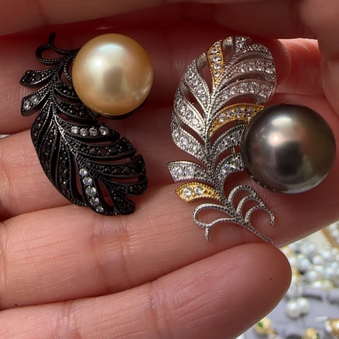 海水珍珠耳饰银S925镶嵌