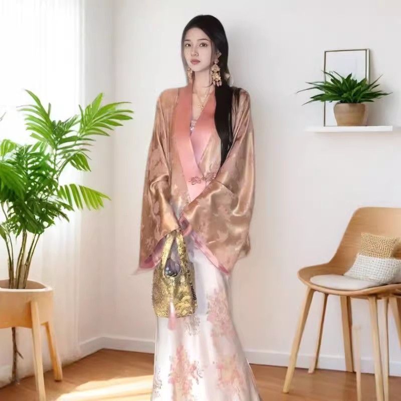 AVLINVA【春绫金绣】国风新中式斜襟提花外套+提花半裙套装女