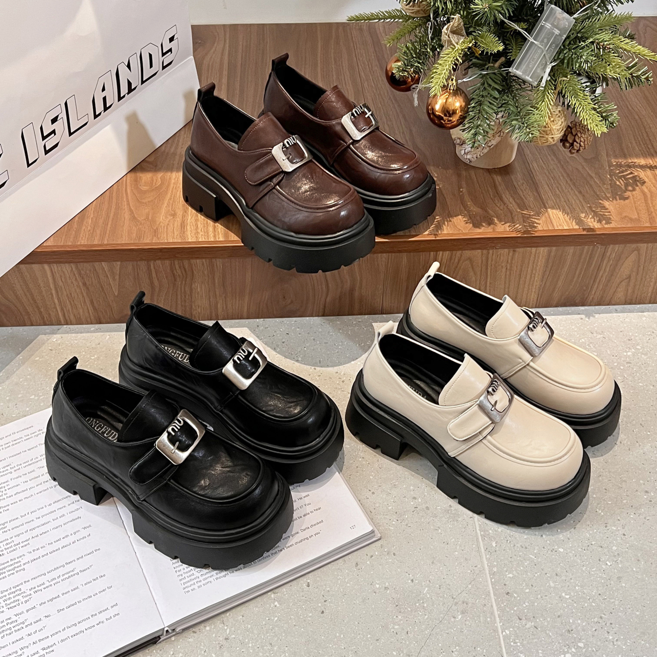 厚底乐福鞋女2026春季新款白色松糕单鞋英伦风百搭小皮鞋女一脚蹬