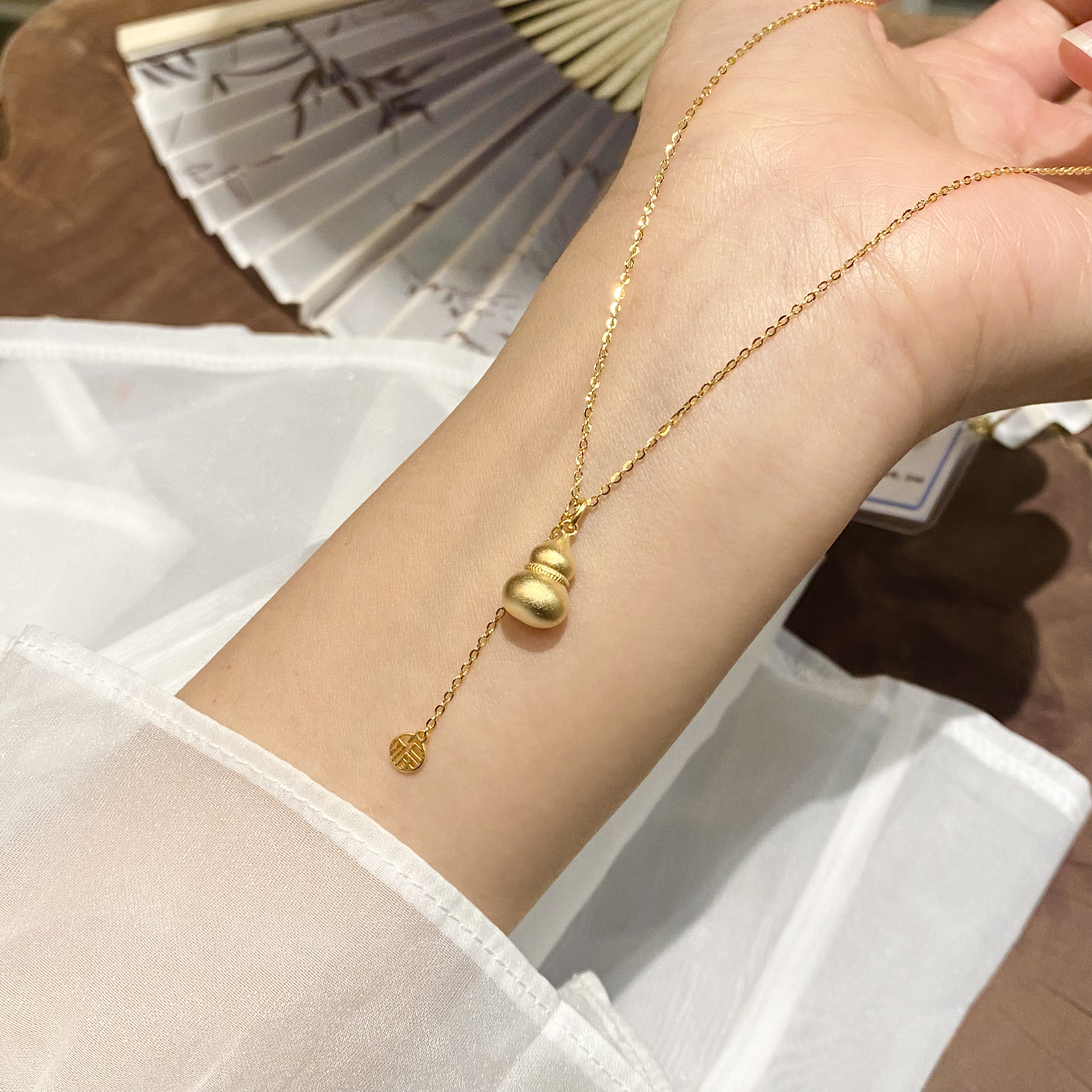 坠链均925银 葫芦吊坠福项链 925镀金百搭轻奢小众超仙金色气质