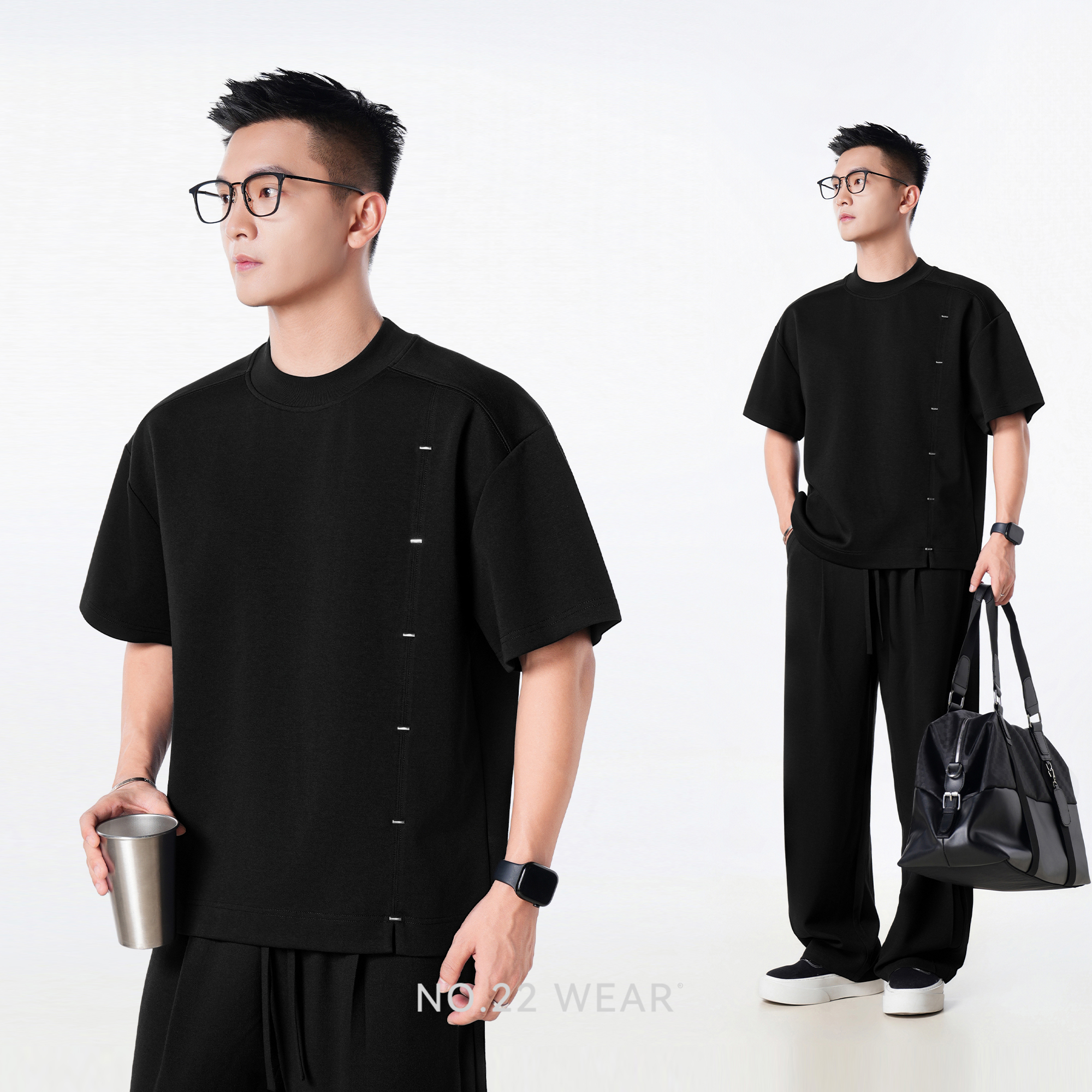 二十二号穿搭【铆钉解构cleanfit】夏季高级感廓形立体设计款短袖男