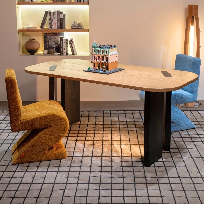 OKENSHO原创光影餐桌红橡木实木原木风餐厅桌子