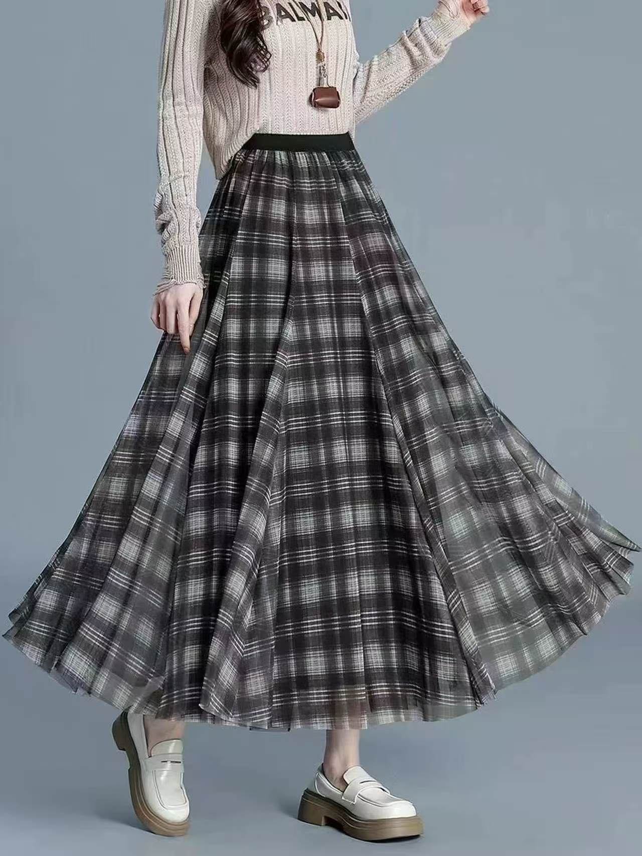 A型格子各种体型长裙显瘦半身裙大摆裙秋冬高腰