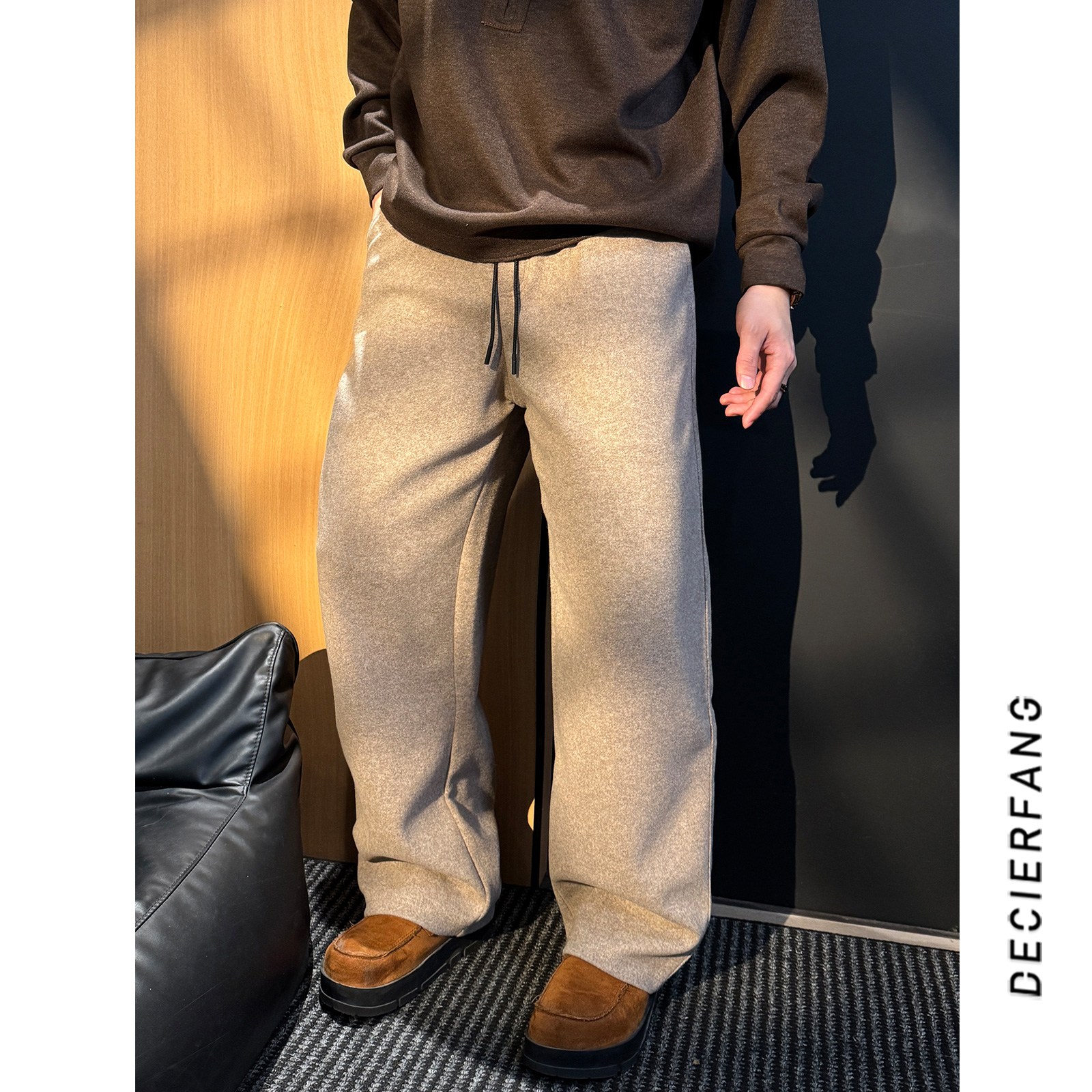 25秋新款定制【绵羊毛混纺】休闲裤垂感松弛慵懒宽松男士长裤卫裤