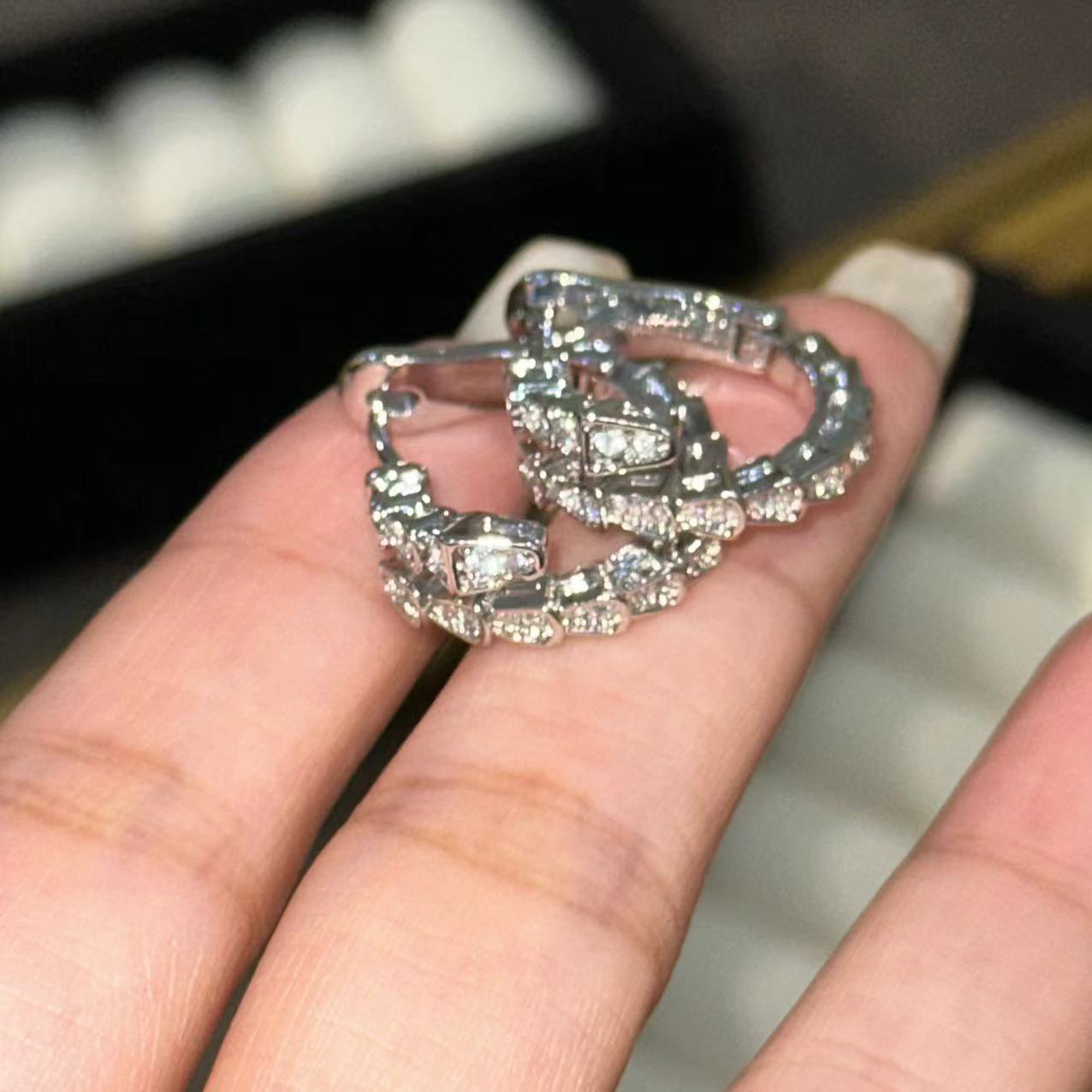 铜合金耳饰 银色蛇骨简约耳扣-67213