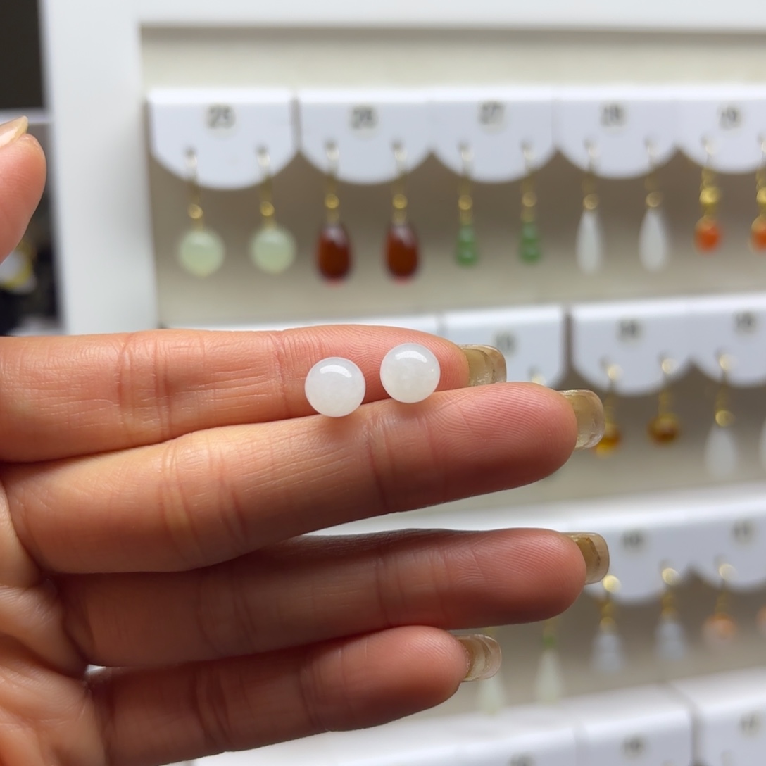 和田玉银S925镶嵌耳饰