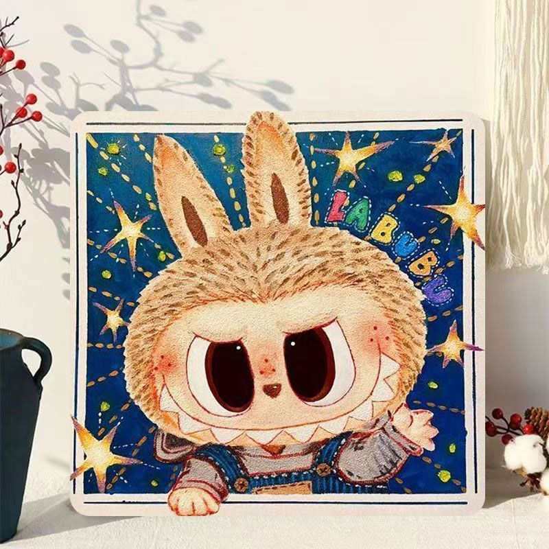 labubu星星蓝色背景小众治愈挂画客厅玄关卧室艺术儿童房装饰画