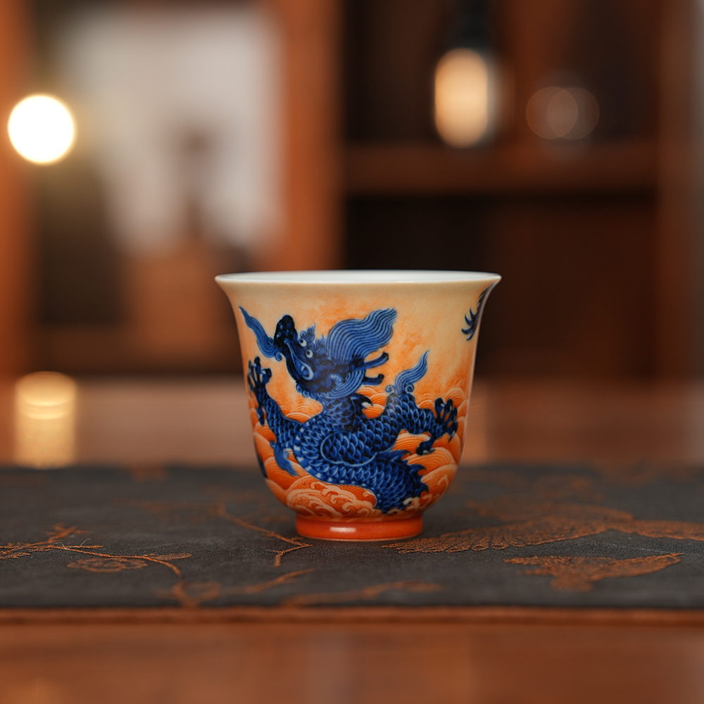 【央广非遗】团窑龙腾四海杯 家用主人杯（ty204）纯手工手绘